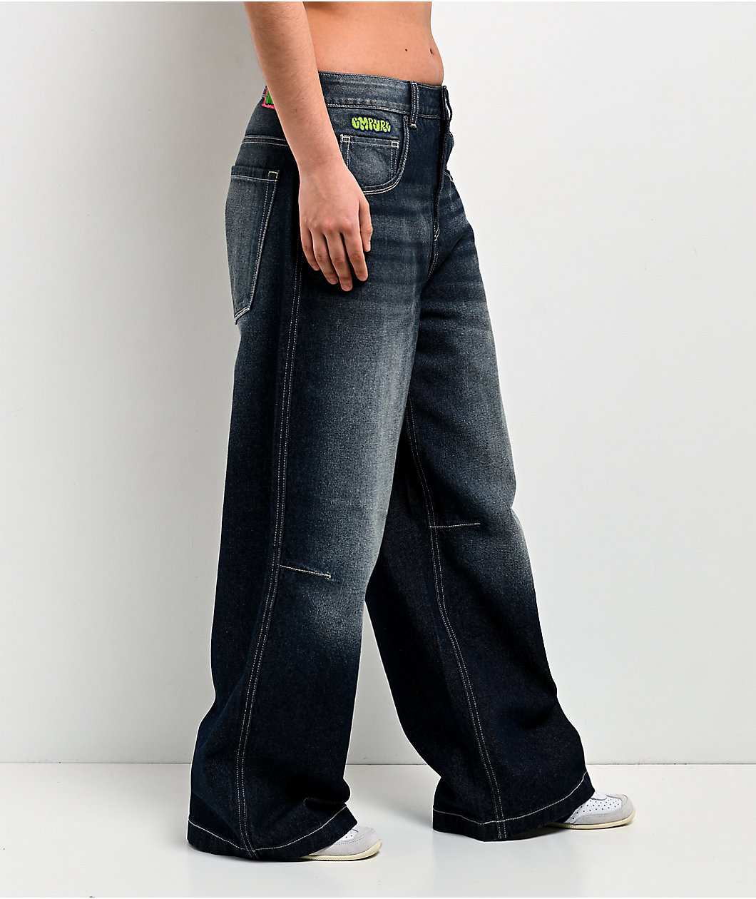 Empyre Extent Twilight Blue Wash Mid Rise Wide Leg Jeans