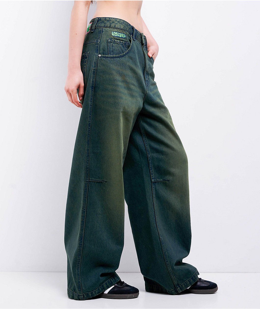 Empyre Extent Willow Green Wash Low Rise Wide Leg Jeans