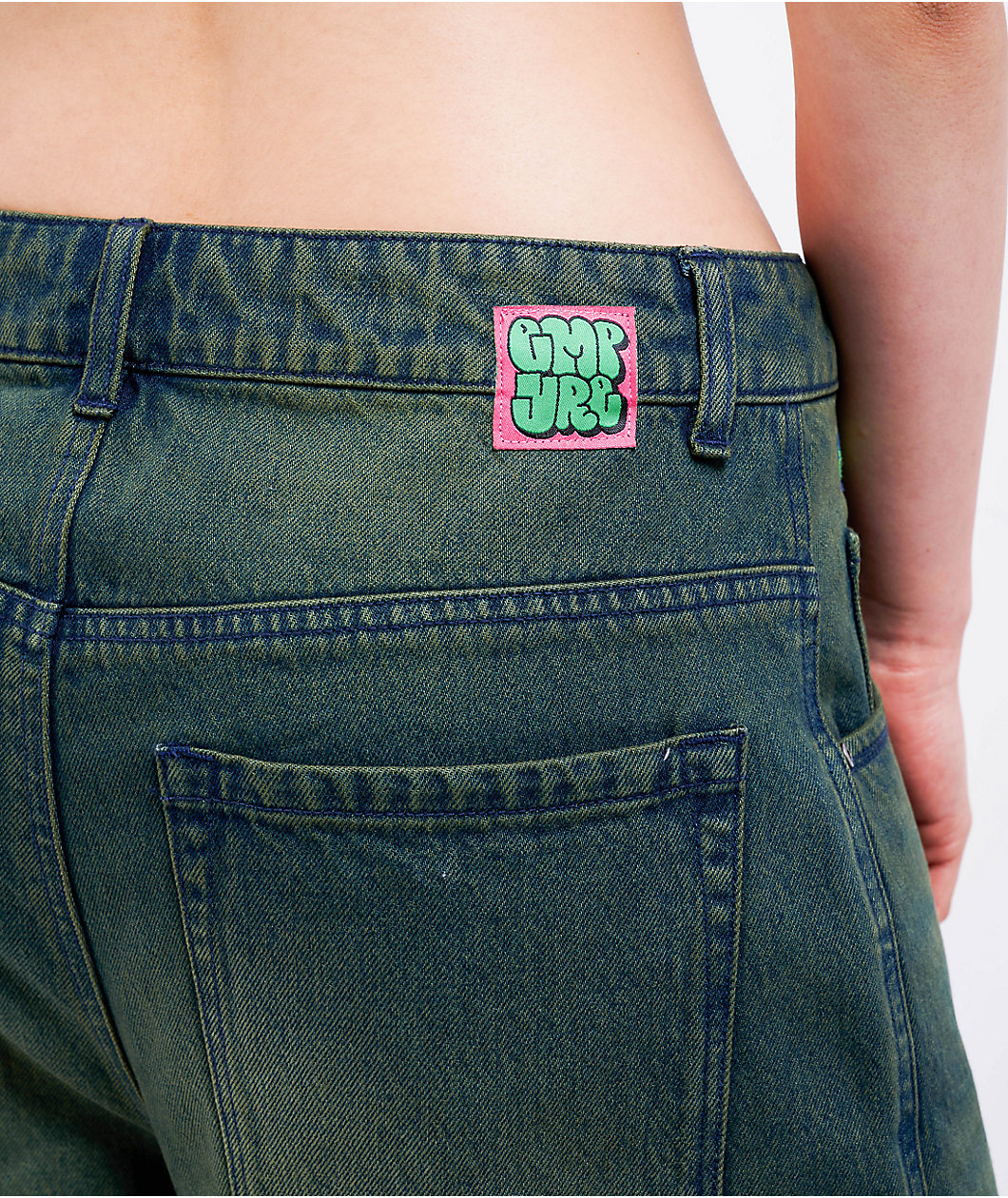 Empyre Extent Willow Green Wash Low Rise Wide Leg Jeans