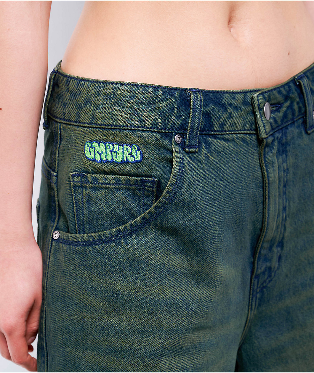 Empyre Extent Willow Green Wash Low Rise Wide Leg Jeans