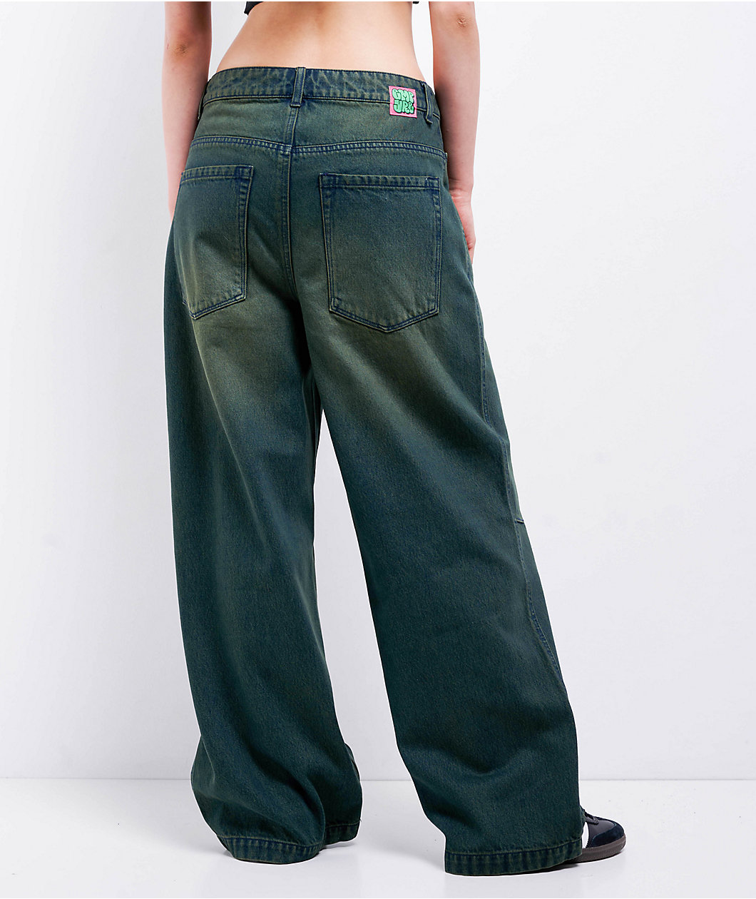 Empyre Extent Willow Green Wash Low Rise Wide Leg Jeans