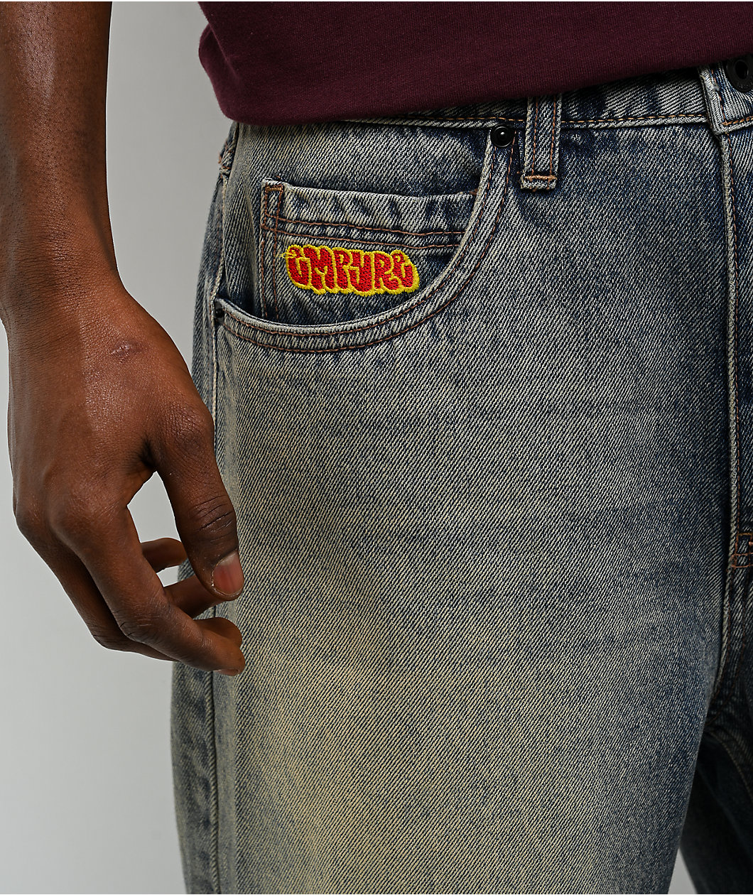 Empyre Faded Blue Wash Loose Fit Skate Shorts