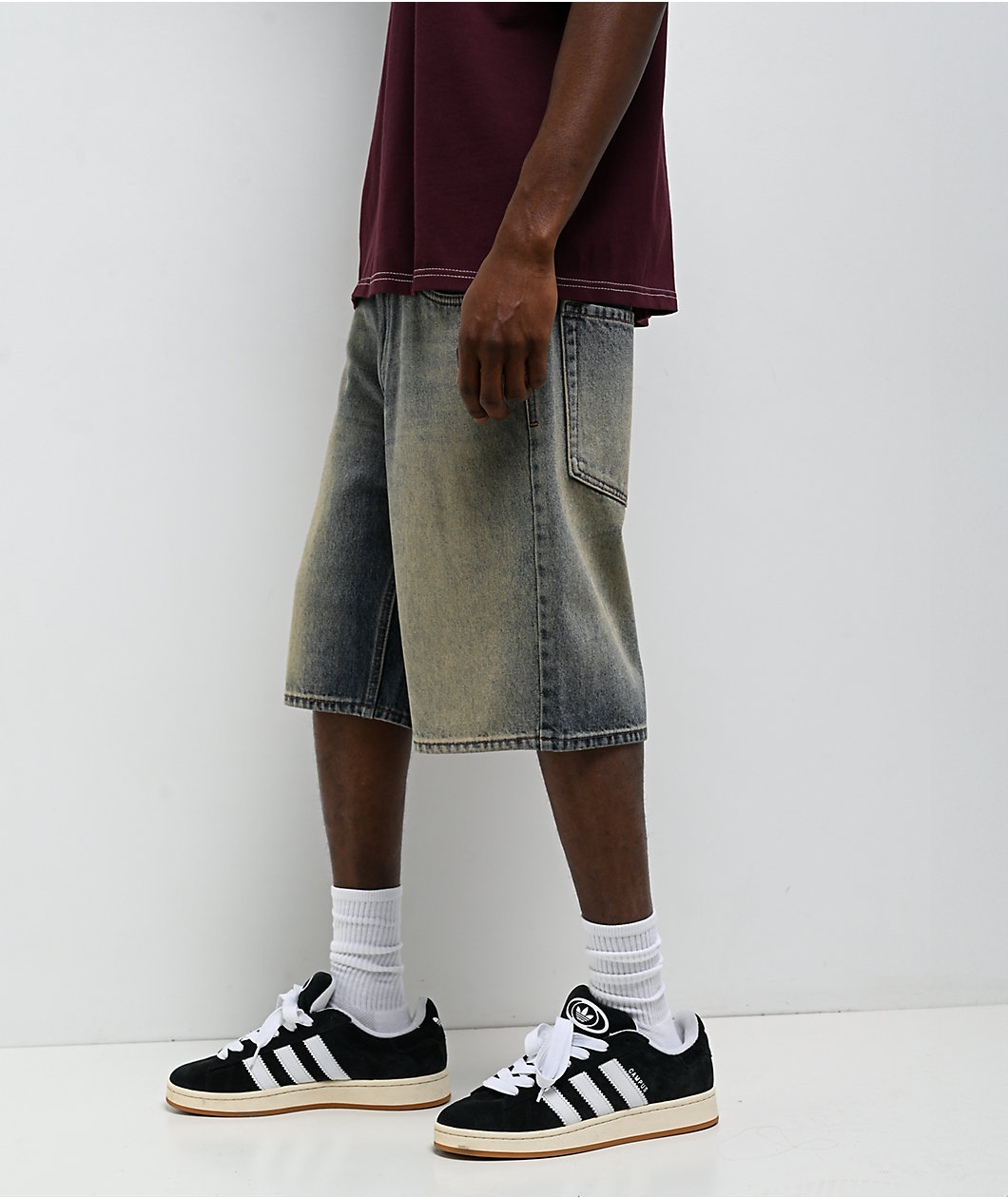 Empyre Faded Blue Wash Loose Fit Skate Shorts