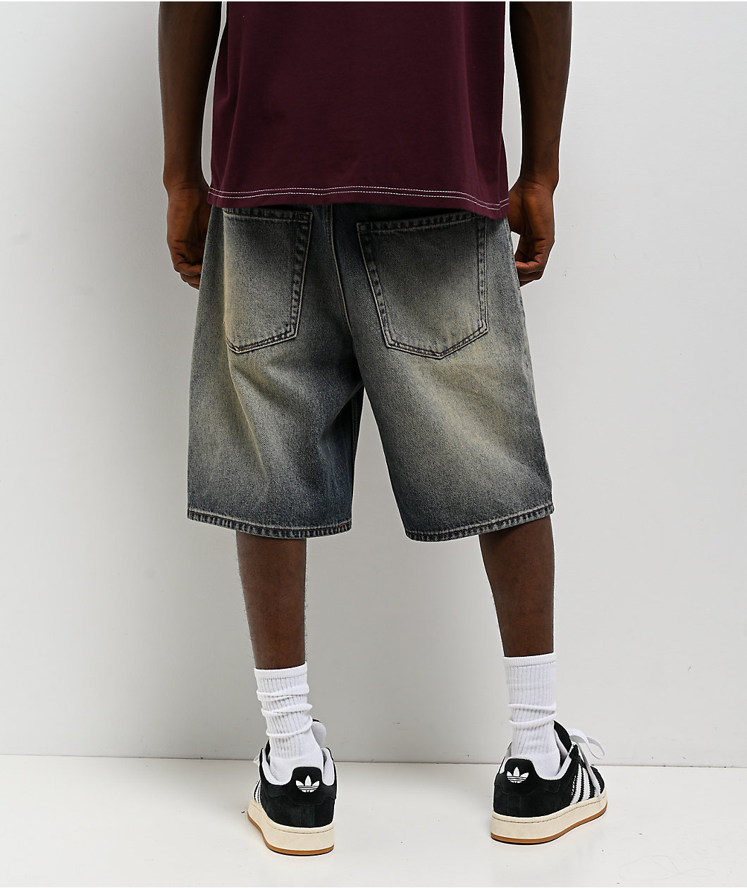 Empyre Faded Blue Wash Loose Fit Skate Shorts