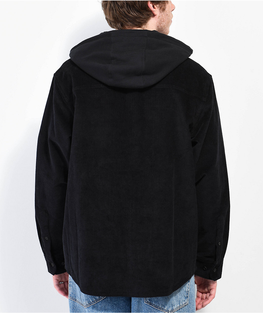 Empyre Fluke Black Corduroy Long Sleeve Hooded Shirt
