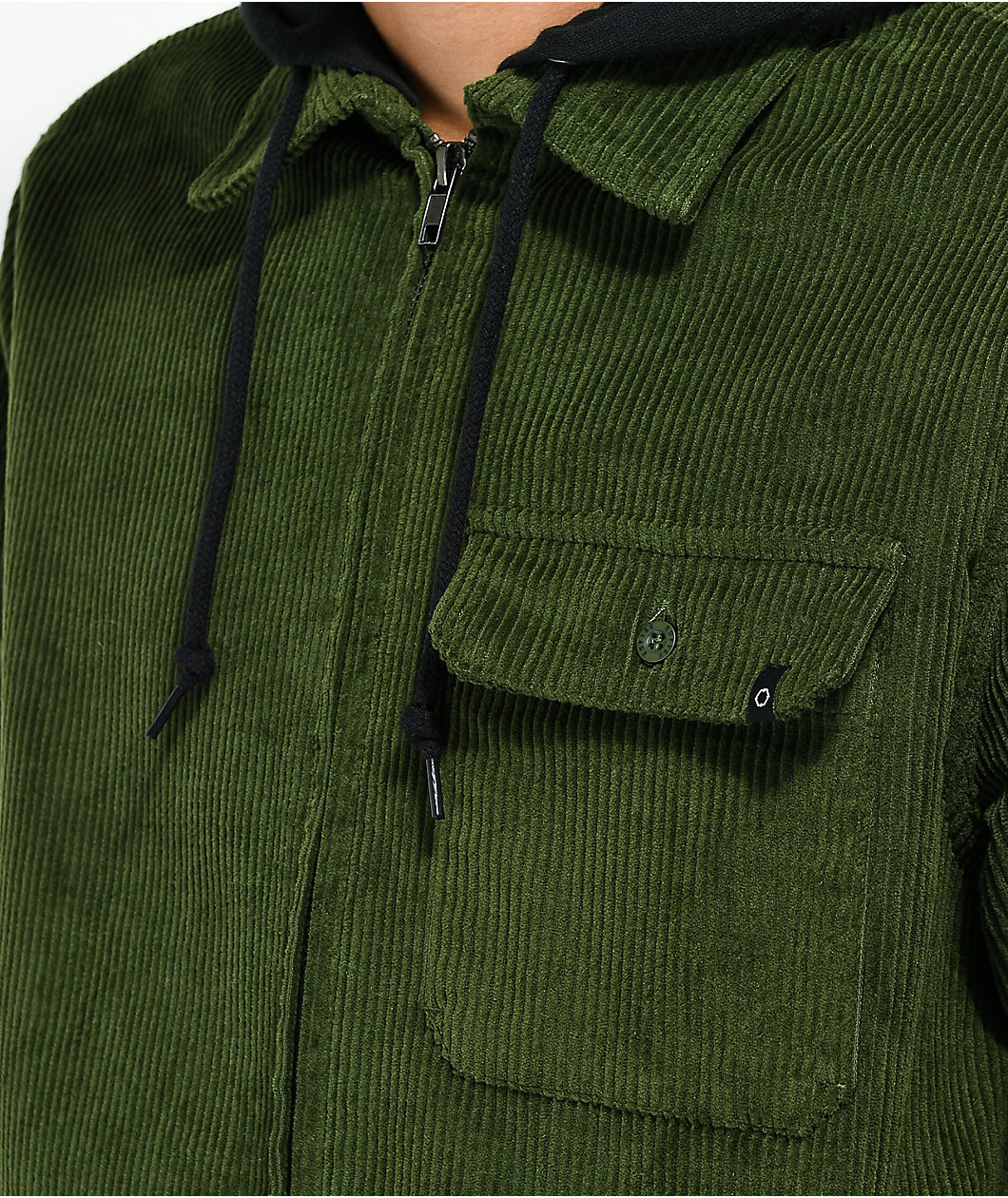 Empyre Fluke Green Hooded Corduroy Woven Long Sleeve Shirt