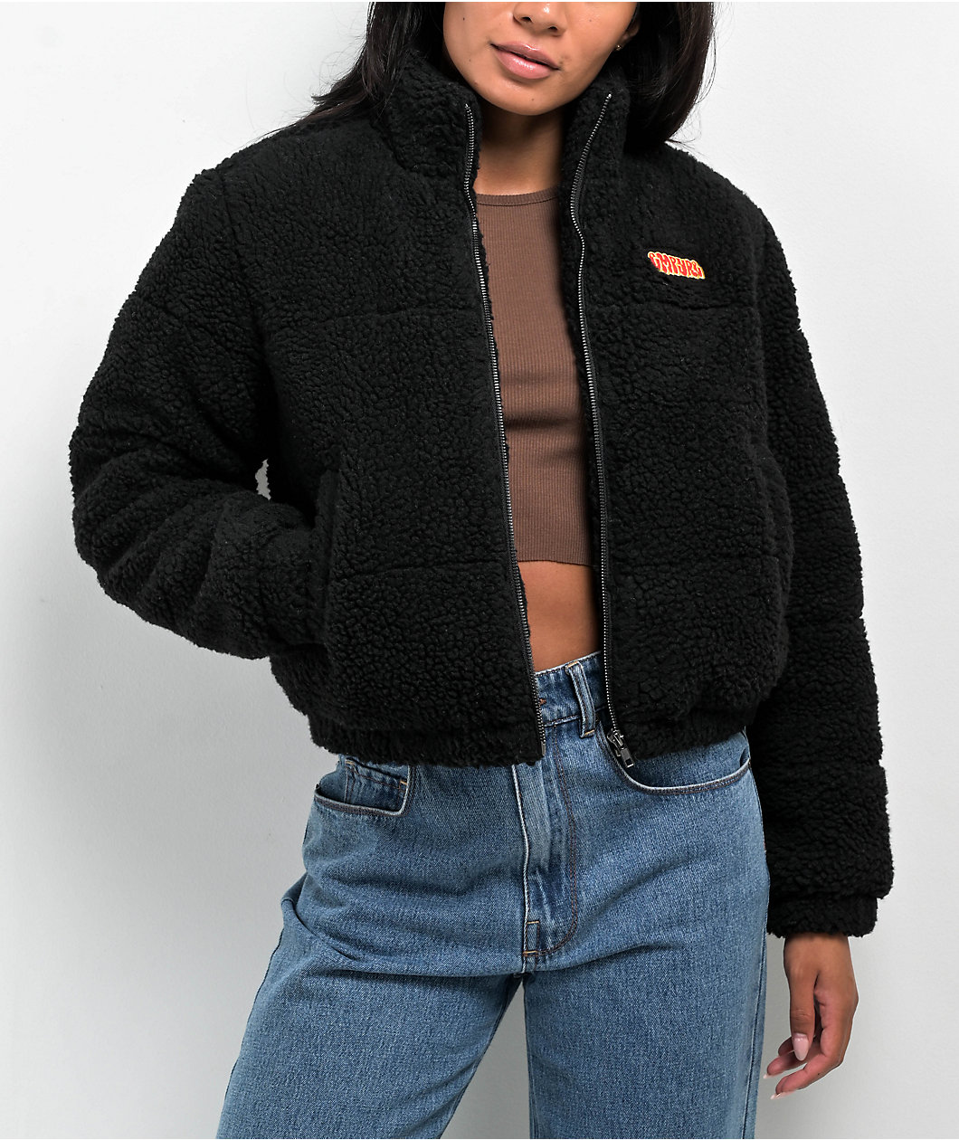 Empyre Flynn Black Crop Top Puffer Fleece