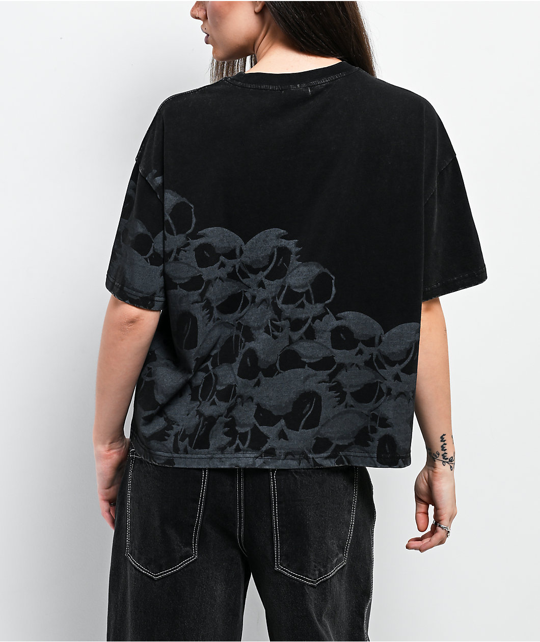 Empyre Frances Skulls Black Wash Boxy T-Shirt