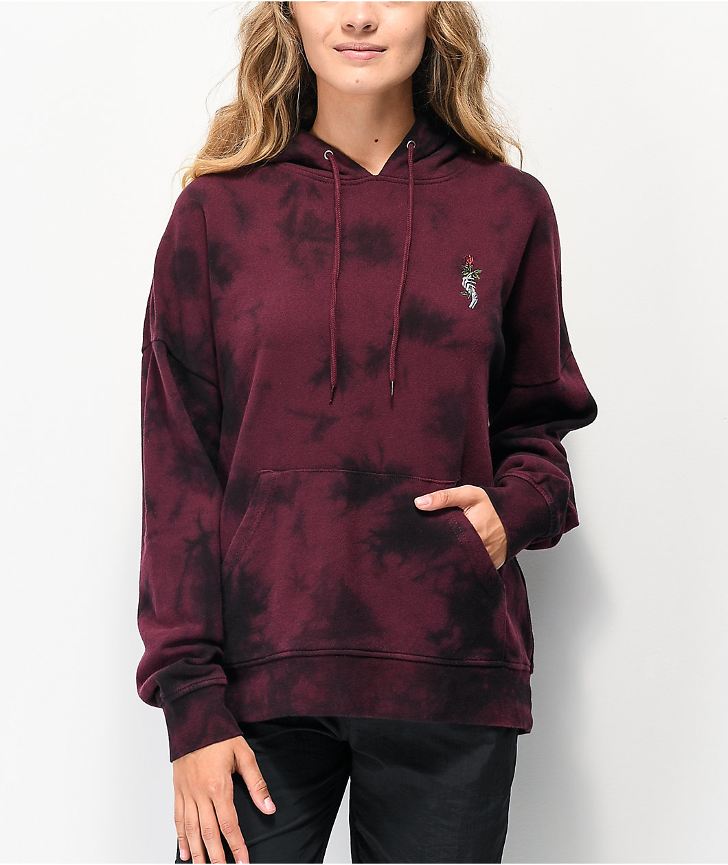 Empyre Fredia Skeleton Hand Burgundy & Black Hoodie