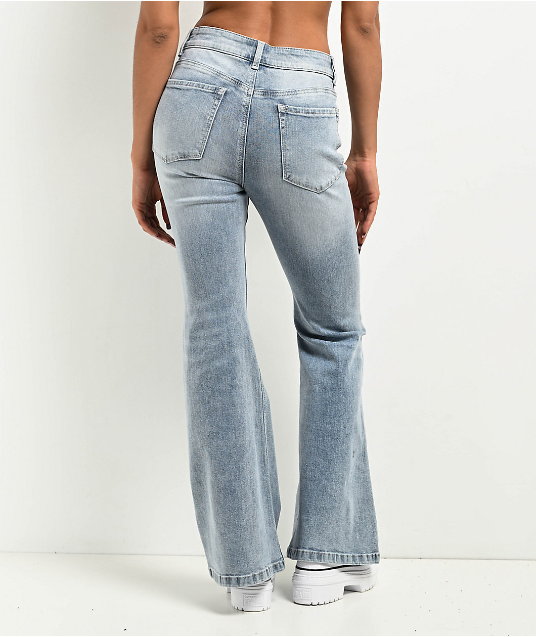 Empyre Glimmer Blossom Light Blue Wash Mid Rise Flare Jeans