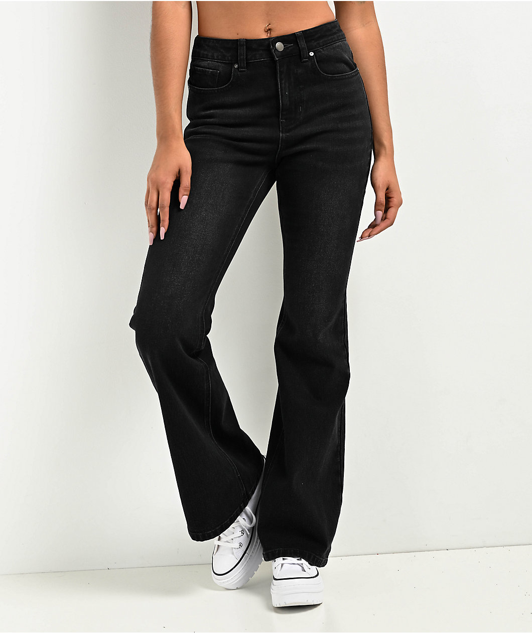 Empyre Glimmer Ozzy Black Wash Mid Rise Flare Jeans