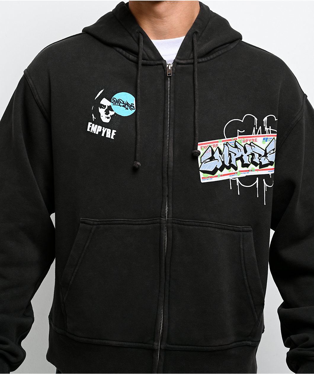 Empyre Graffiti Sign Black Wash Boxy Zip Hoodie