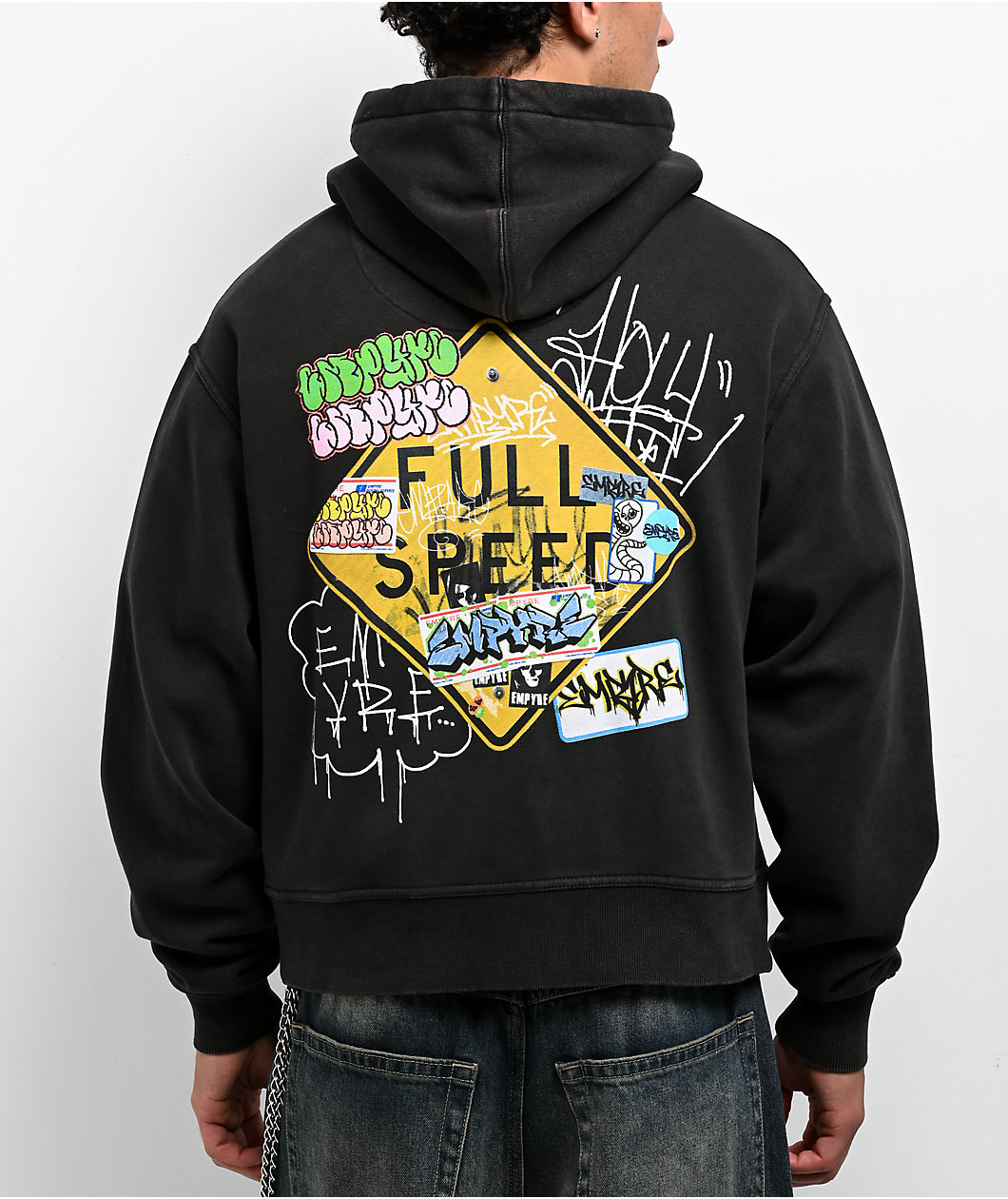 Empyre Graffiti Sign Black Wash Boxy Zip Hoodie