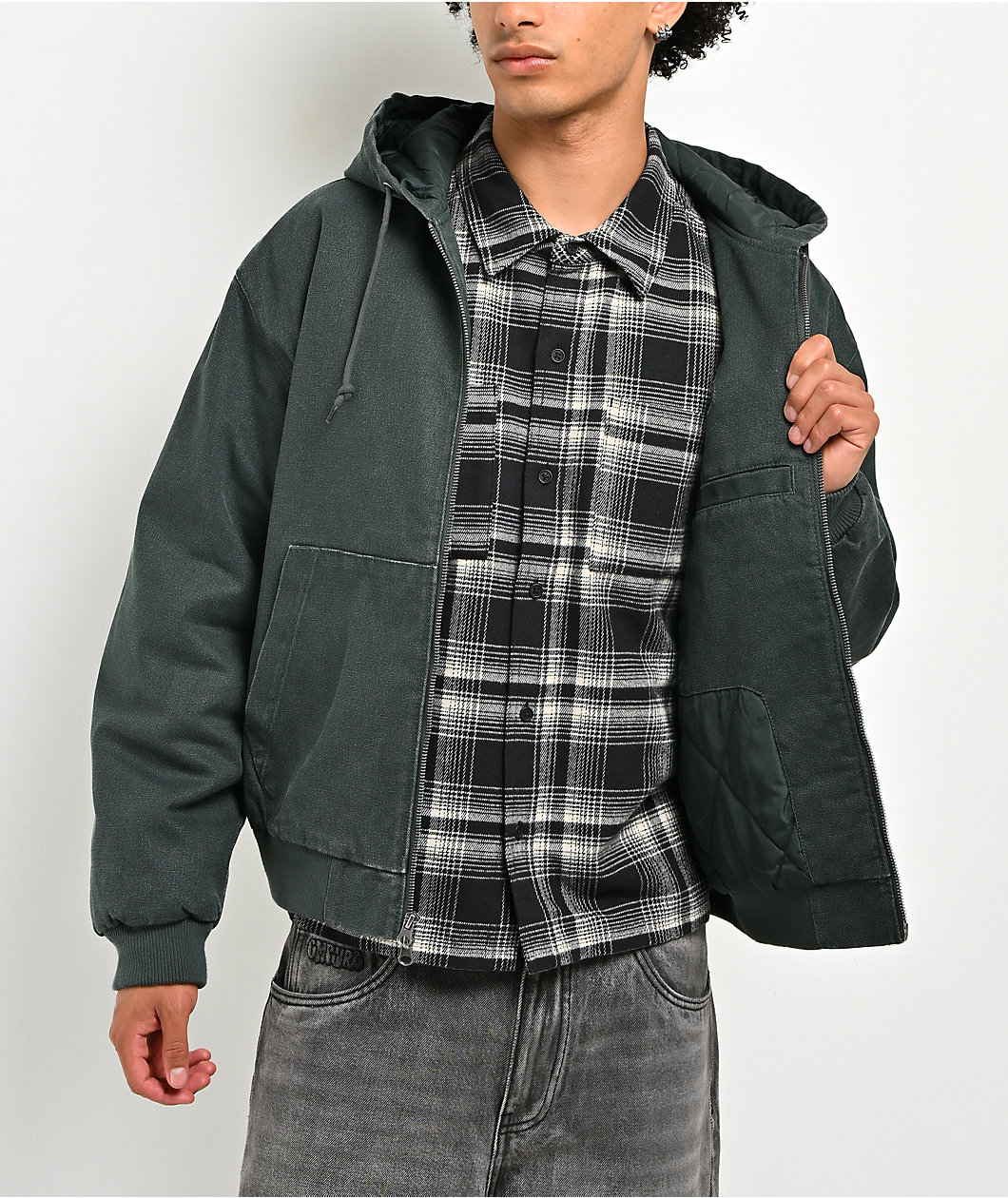 Empyre Grate Green Wash Canvas Crop Jacket