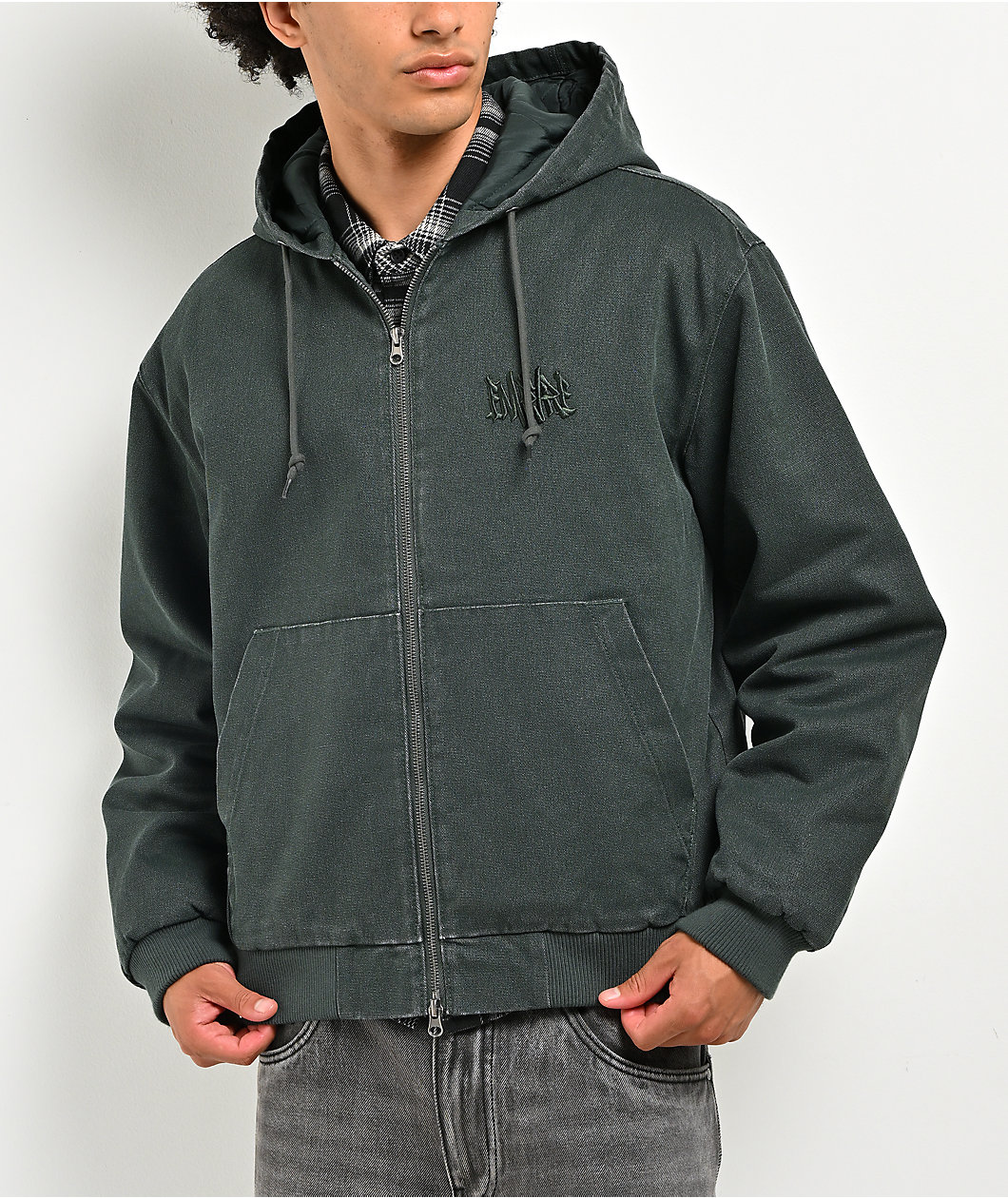 Empyre Grate Green Wash Canvas Crop Jacket