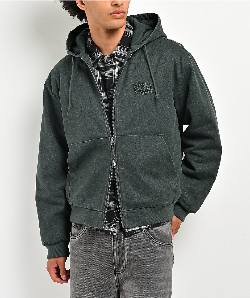Empyre Grate Green Wash Canvas Crop Jacket