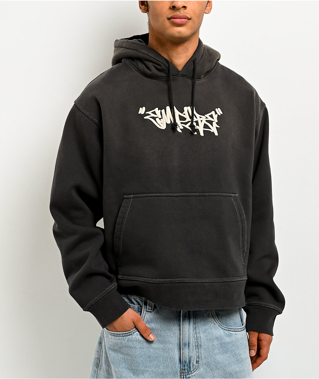 Empyre Hangnail Black Wash Crop Hoodie