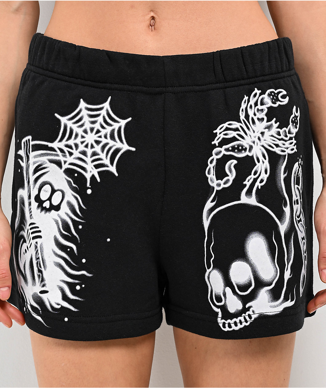 Empyre Jules Airbrush Skull Black Sweat Shorts