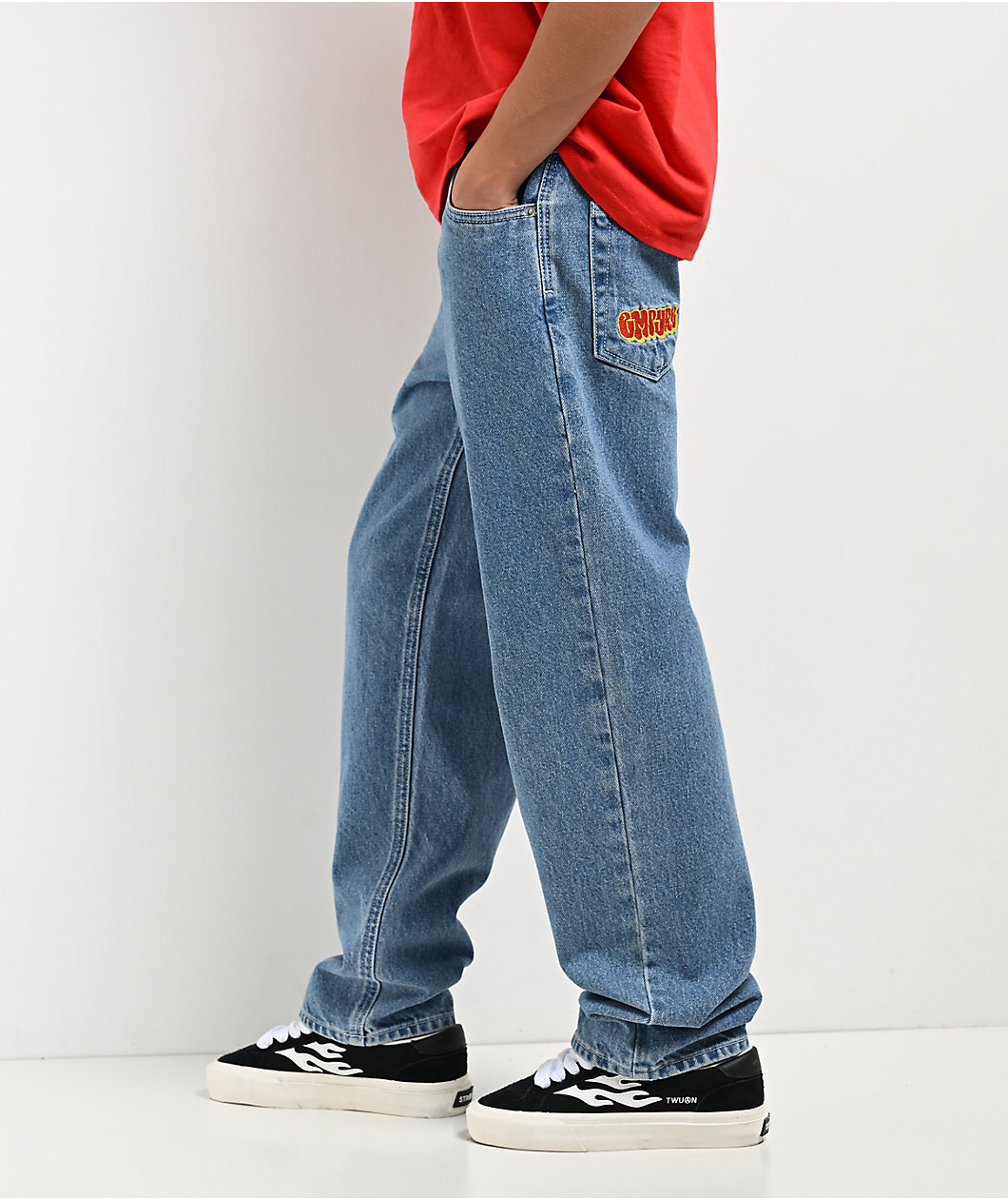 Empyre Kids Embroidered Loose Fit Blue Denim Skate Jeans