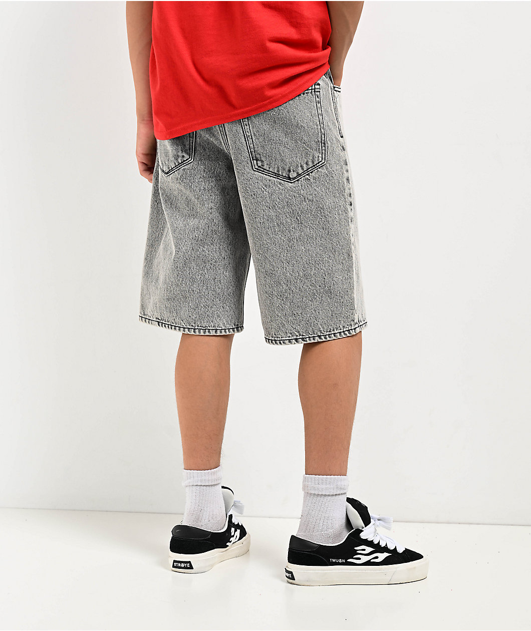 Empyre Kids Loose Fit Scramble Grey Denim Skate Shorts