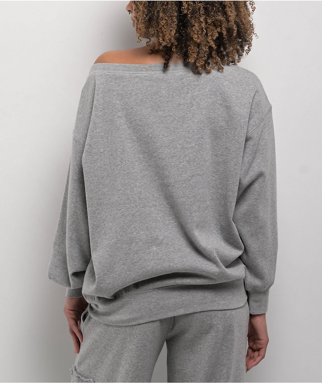 Empyre Lia Off Shoulder Applique Grey Crewneck Sweatshirt