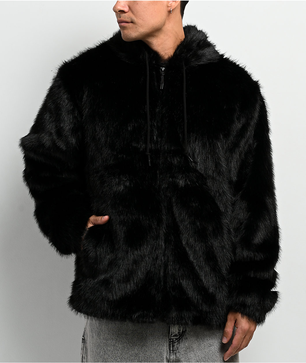 Empyre Liger Black Faux Fur Zip Hoodie