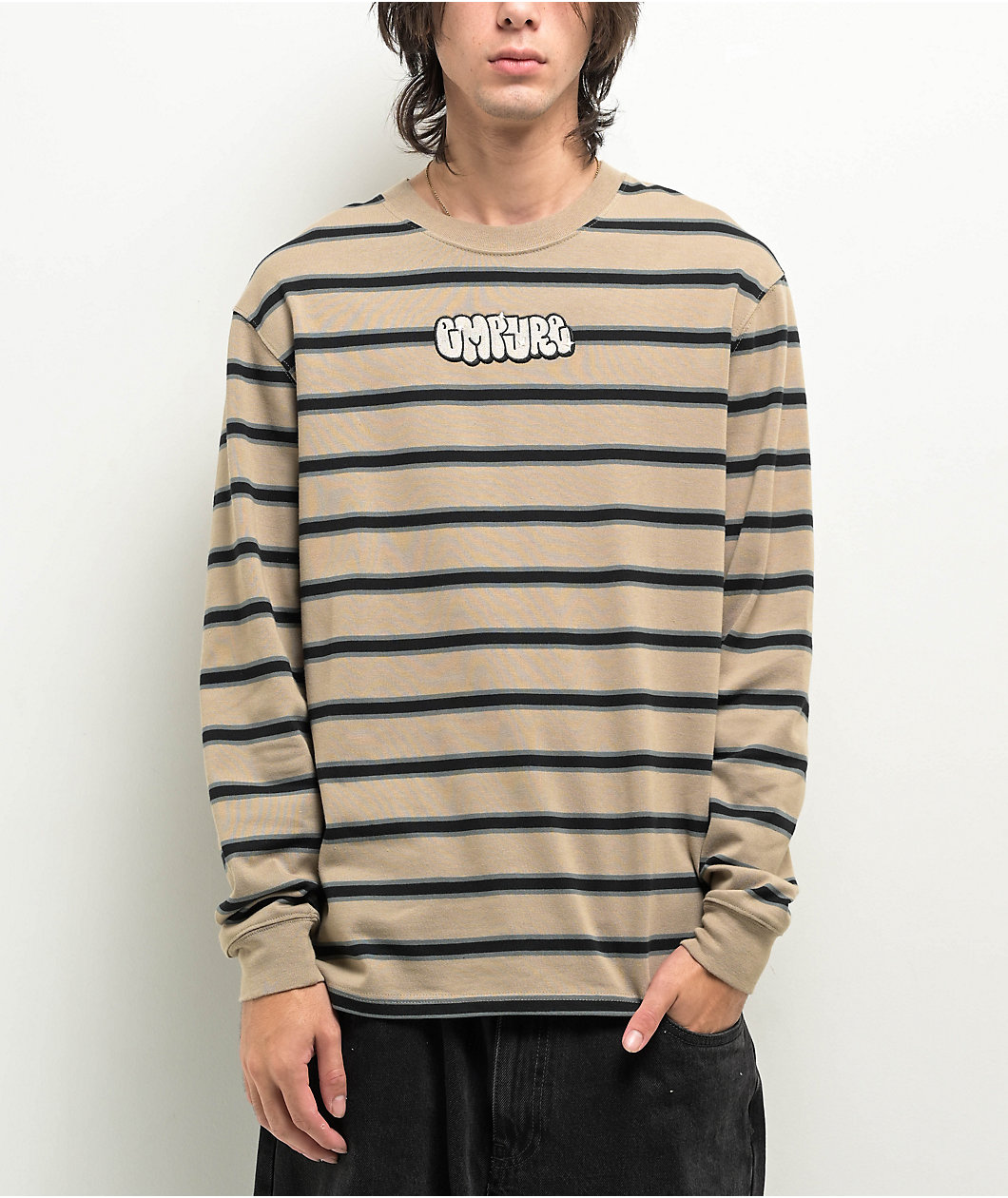 Empyre Logan Stripe Beige & Black Long Sleeve T-Shirt