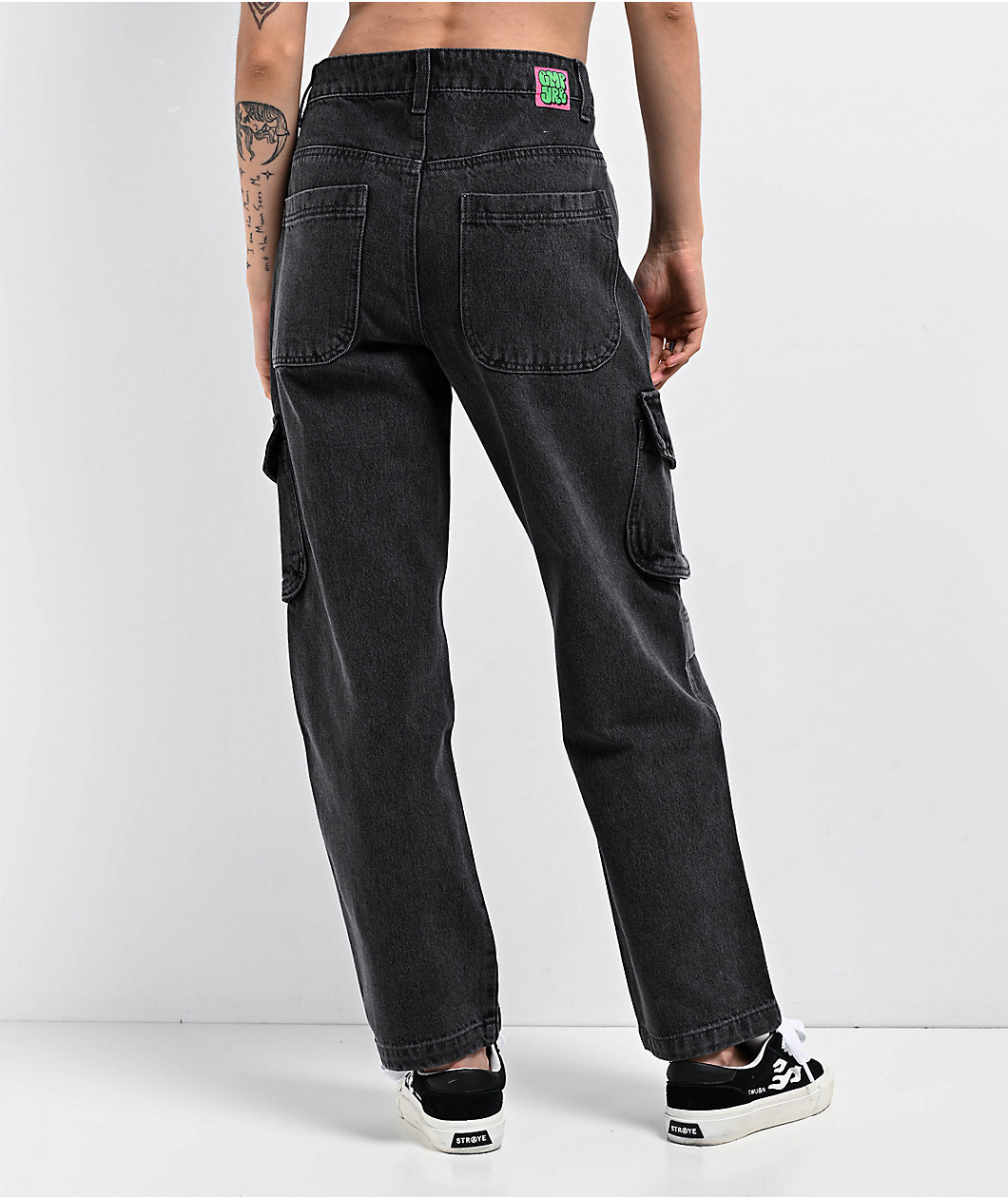 Empyre Loiter Slouchy Black Wash Cargo Denim Jeans