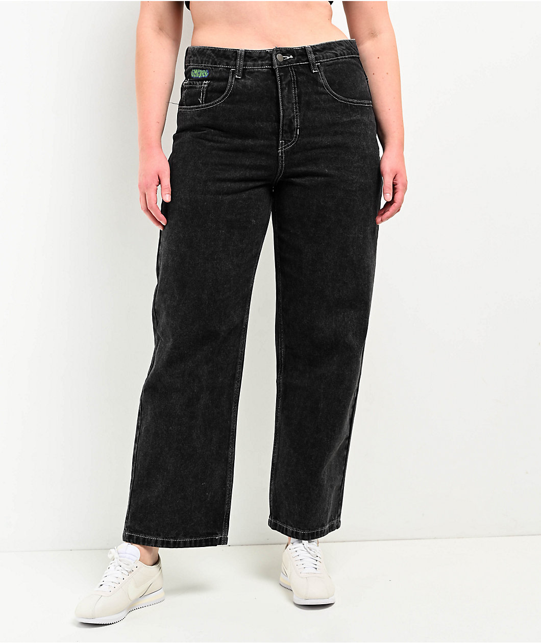 Empyre Loiter Slouchy Black Wash Straight Leg Denim Jeans