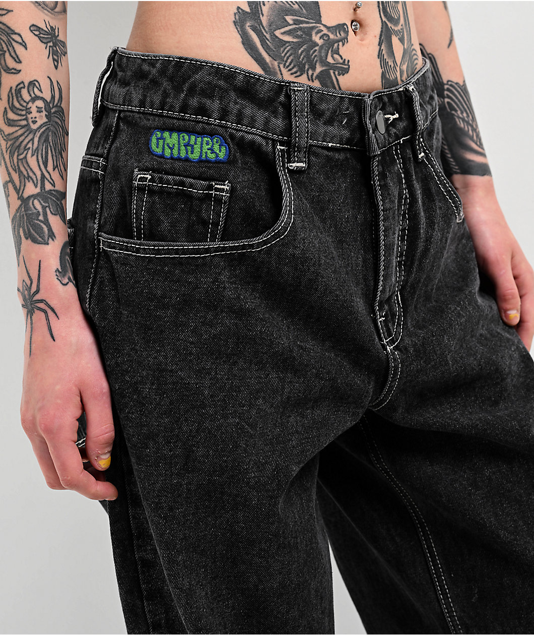 Empyre Loiter Slouchy Black Wash Straight Leg Denim Jeans