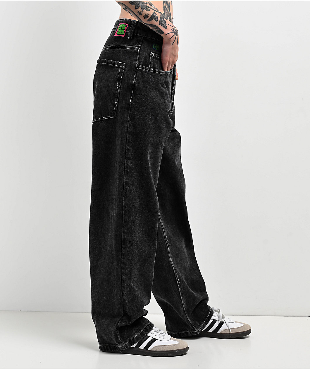 Empyre Loiter Slouchy Black Wash Straight Leg Denim Jeans