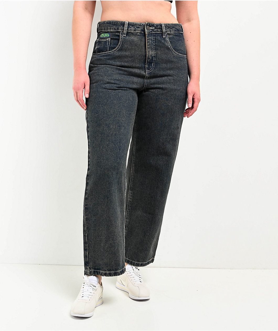 Empyre Loiter Slouchy Straight Leg Petrol Blue Denim Jeans