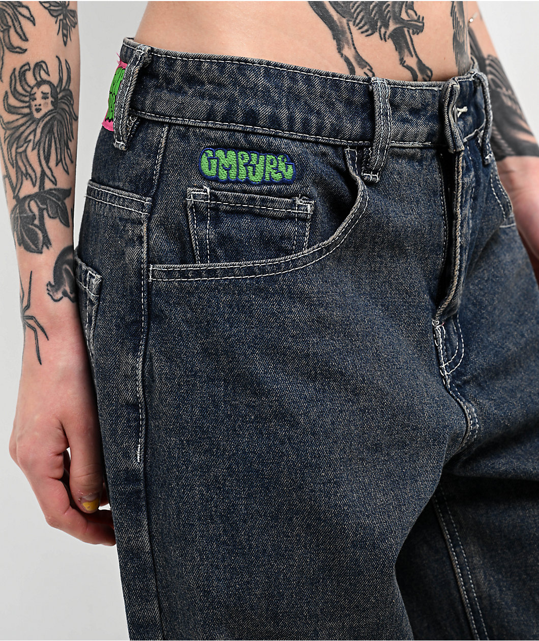 Empyre Loiter Slouchy Straight Leg Petrol Blue Denim Jeans