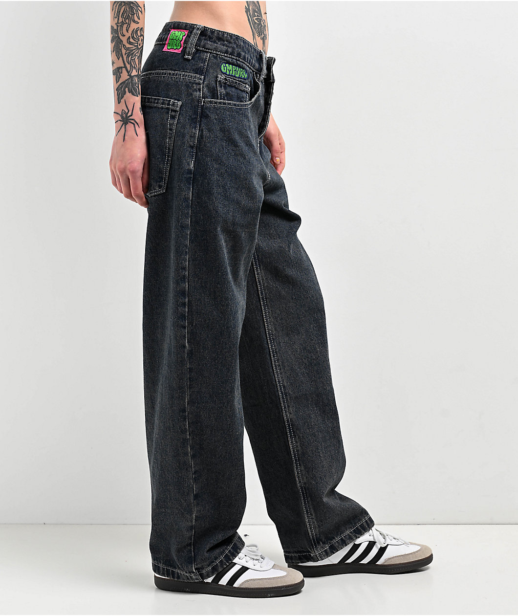 Empyre Loiter Slouchy Straight Leg Petrol Blue Denim Jeans