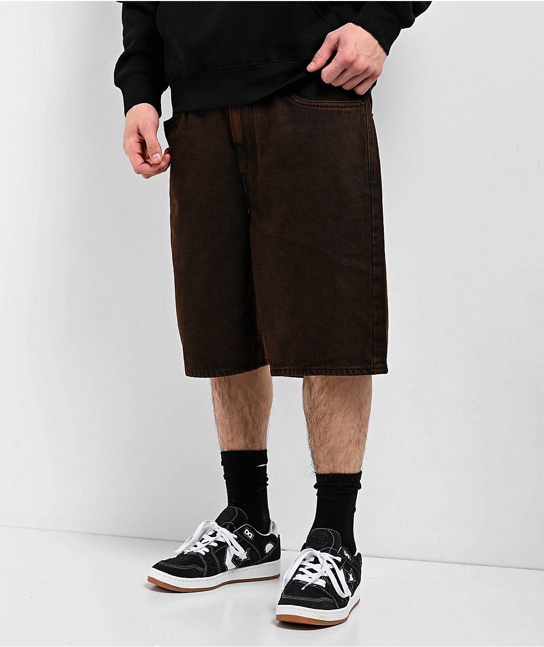 Empyre Loose Fit Brown Denim Skate Shorts