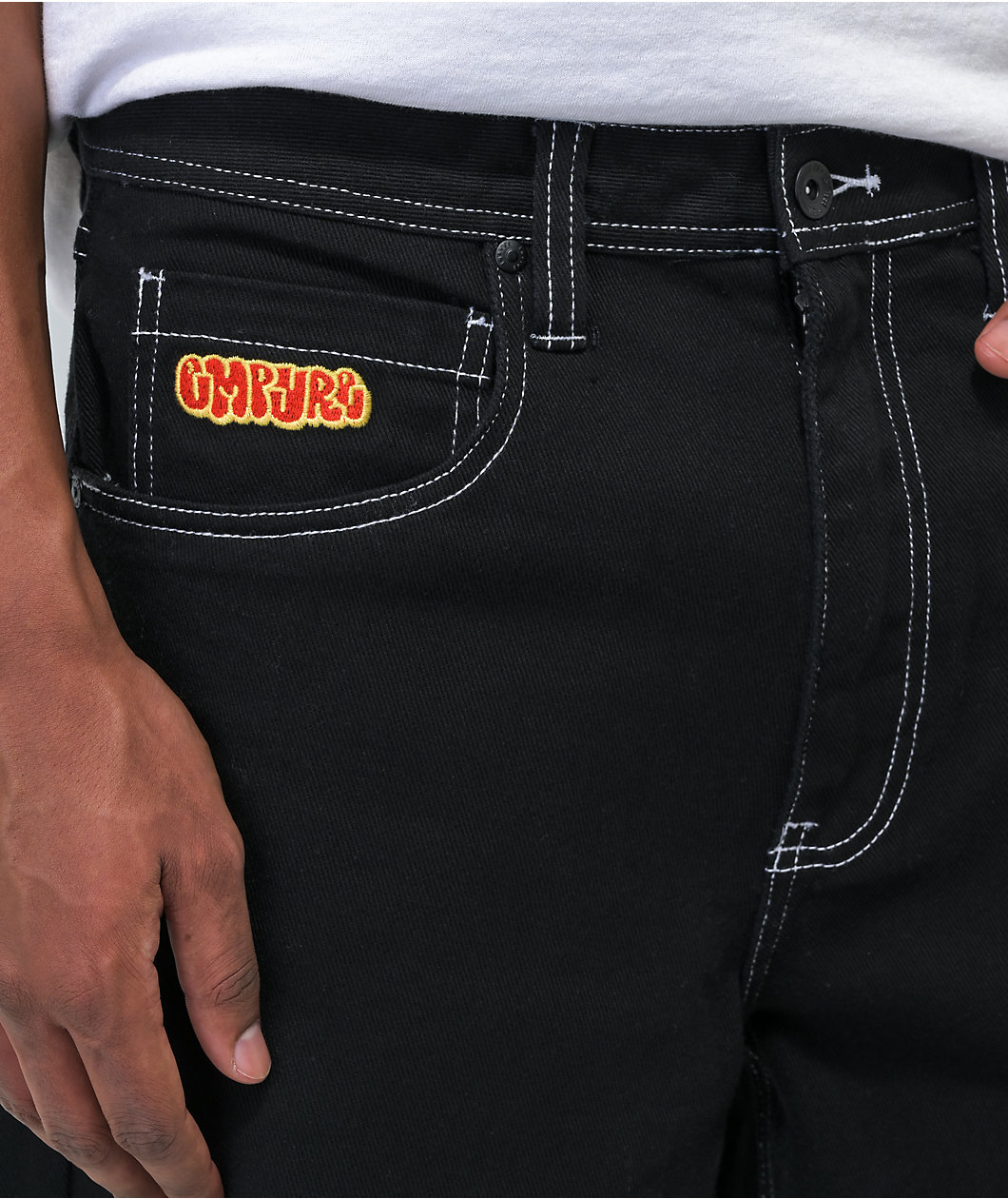 Empyre Loose Fit Embroidered Black Denim Skate Pants
