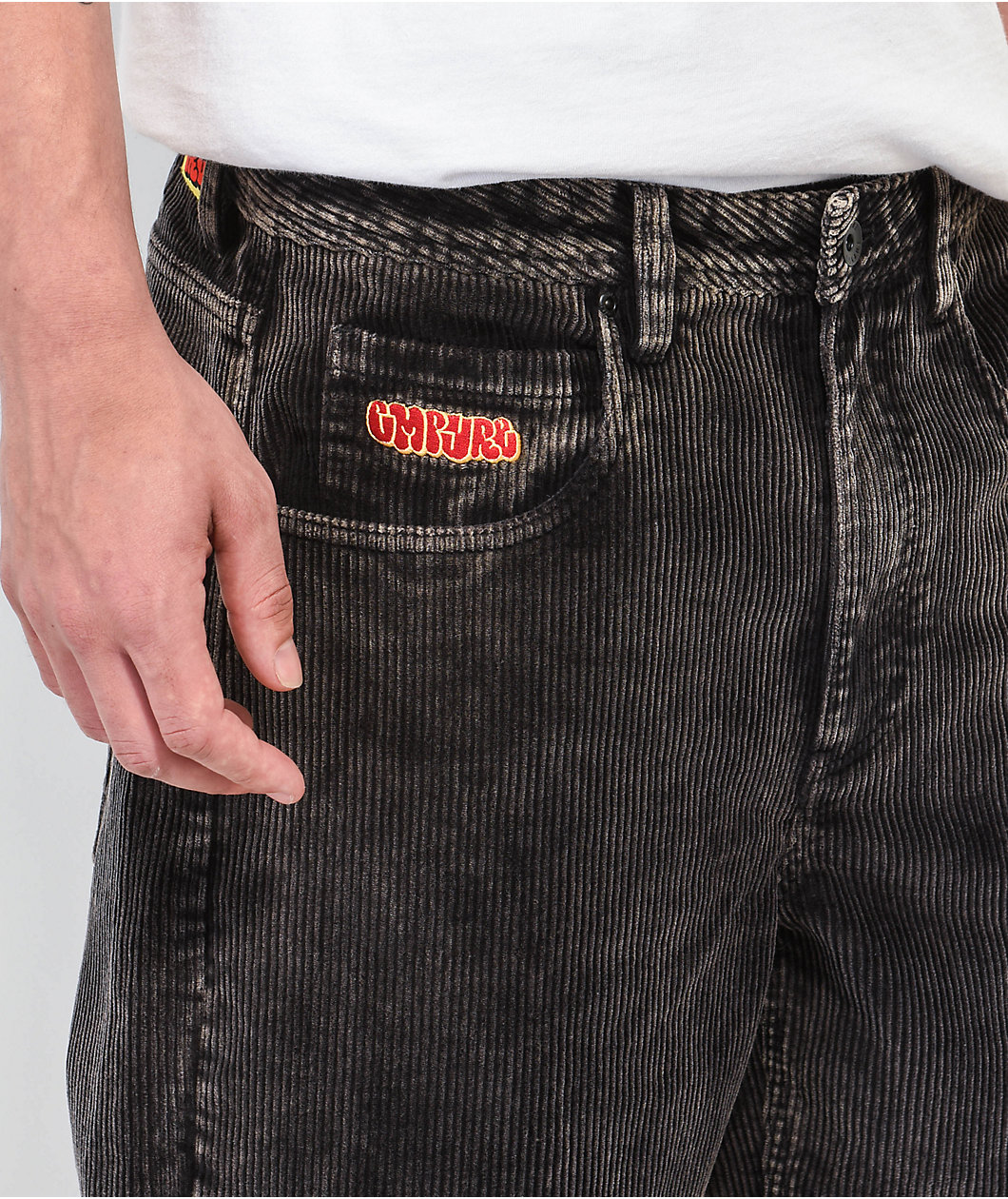 Empyre Loose Fit Sk8 Black Acid Wash Corduroy Skate Pants