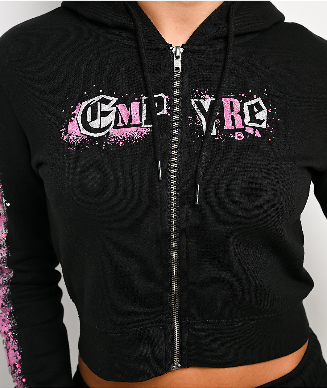 Empyre Pink Riot Black Crop Zip Hoodie