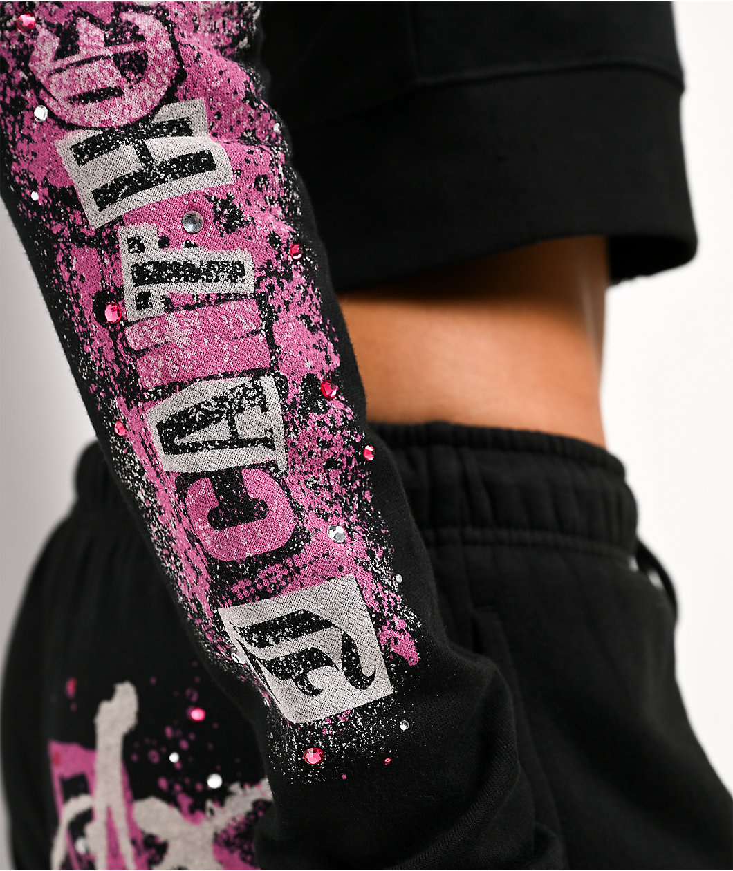 Empyre Pink Riot Black Crop Zip Hoodie