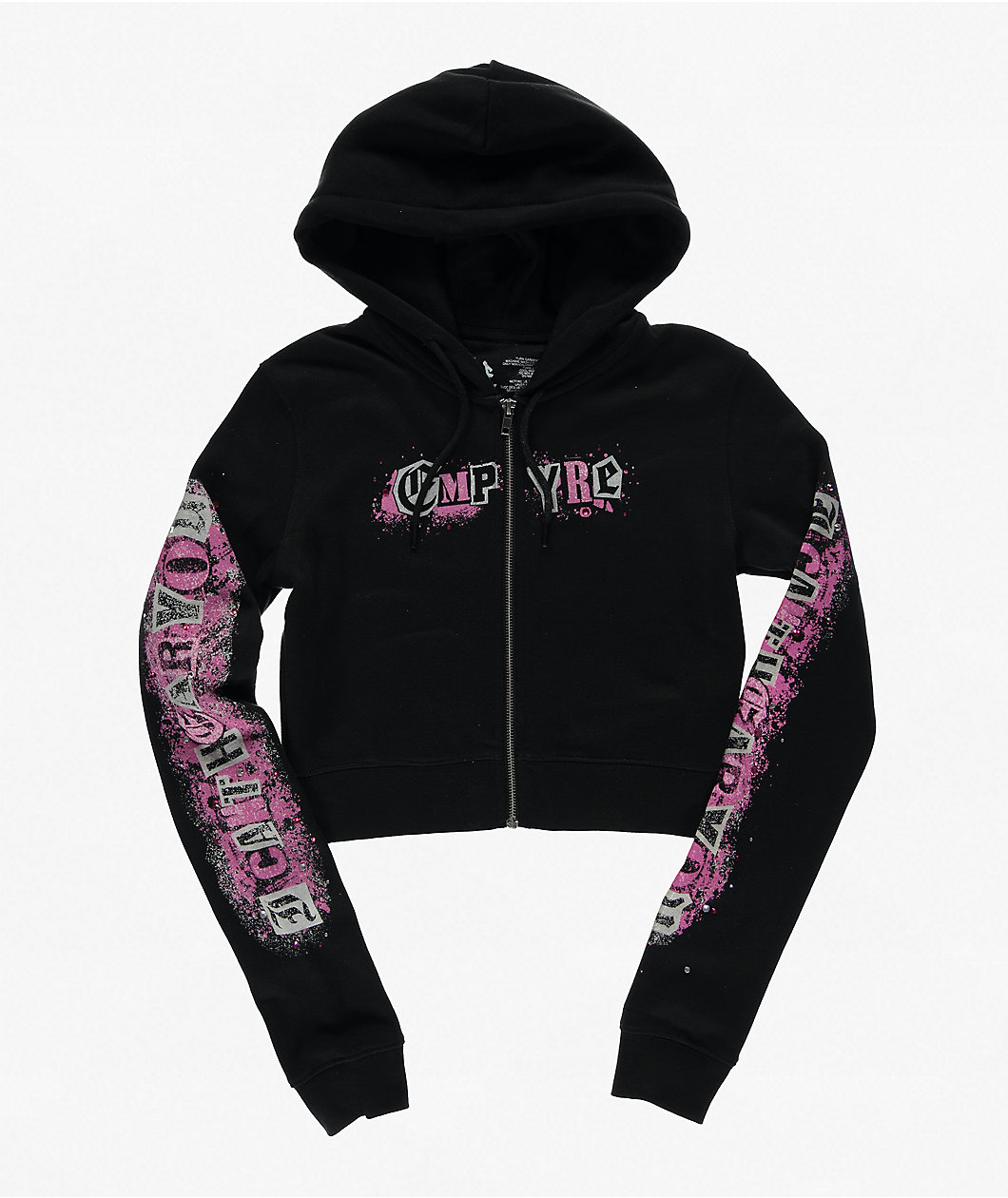 Empyre Pink Riot Black Crop Zip Hoodie