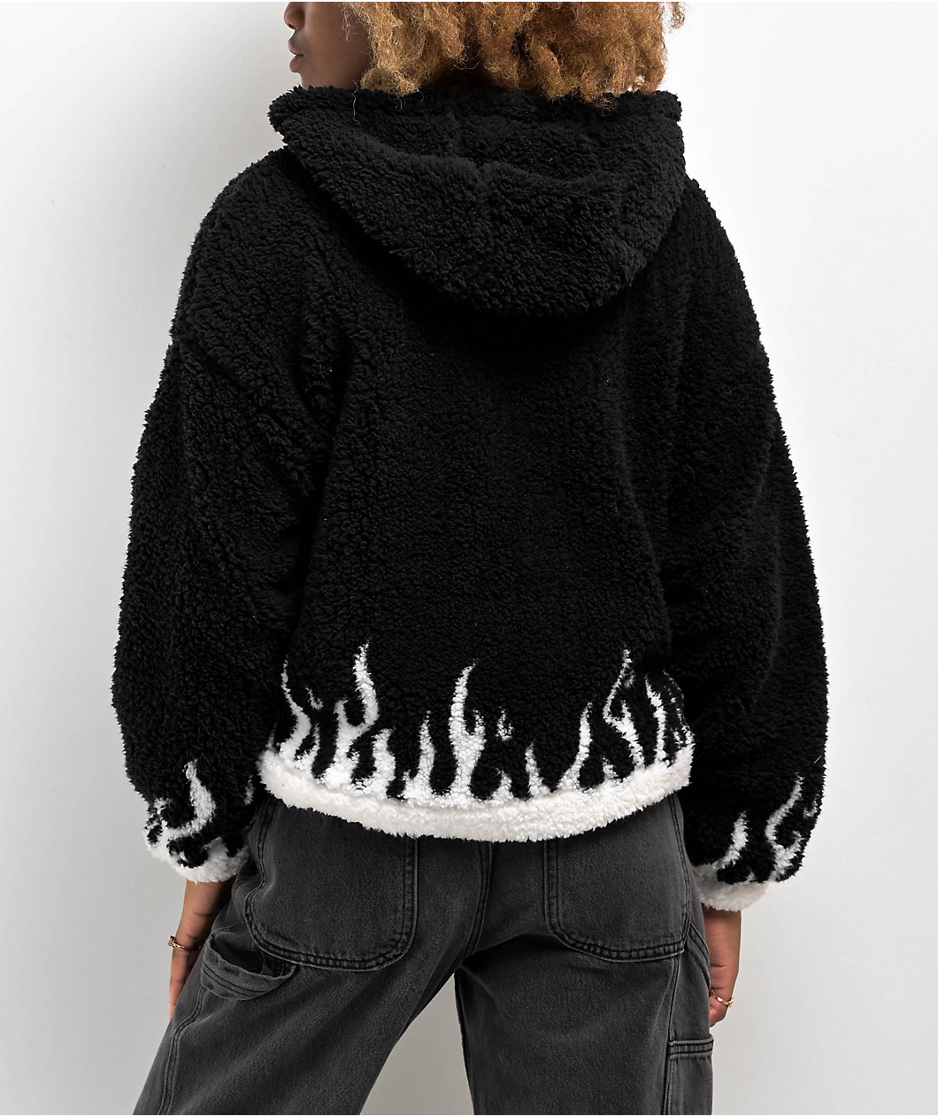 Empyre Raven Flames Black & White Sherpa Zip Hoodie