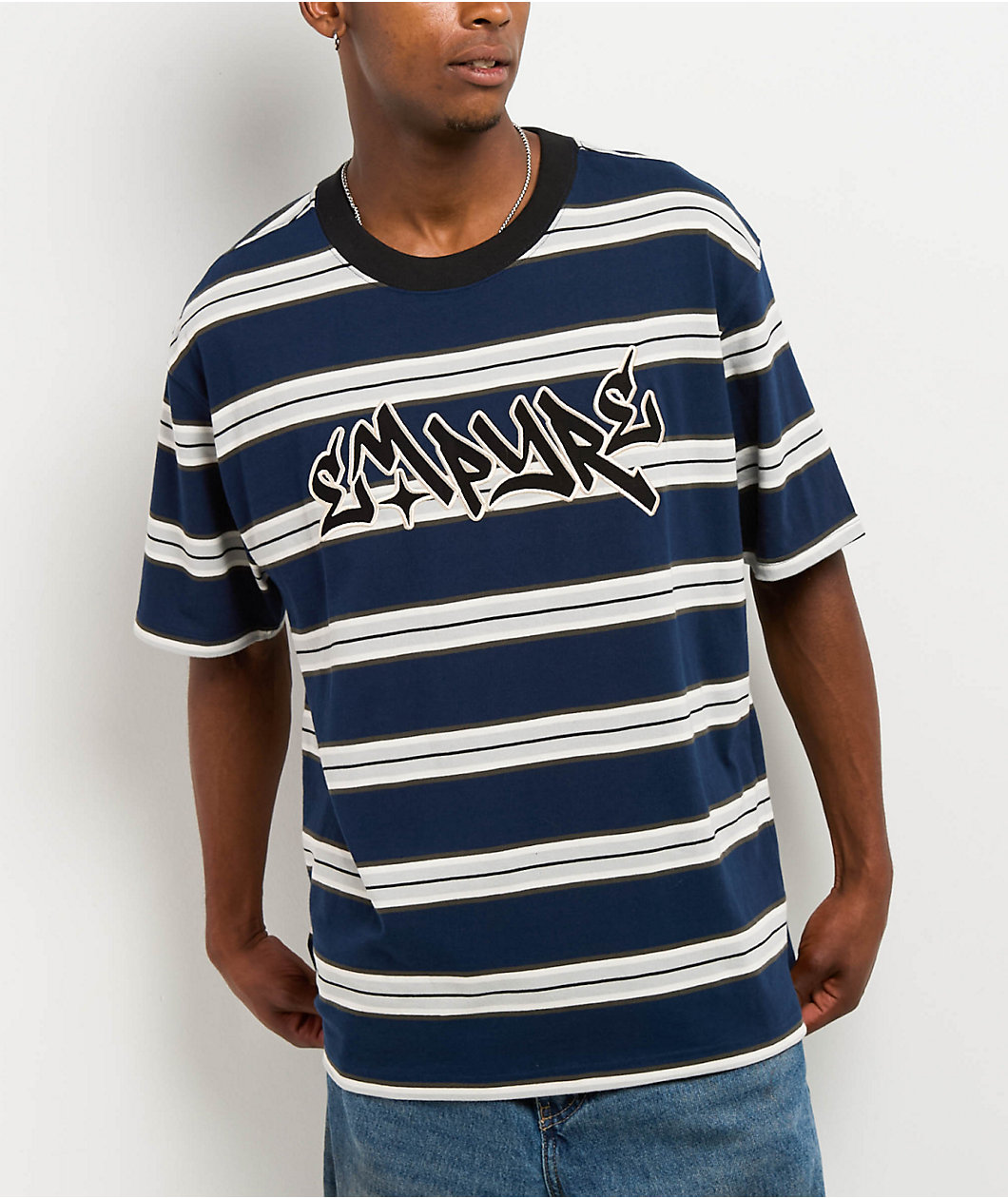 Empyre Razor Stripe Navy Knit T-Shirt
