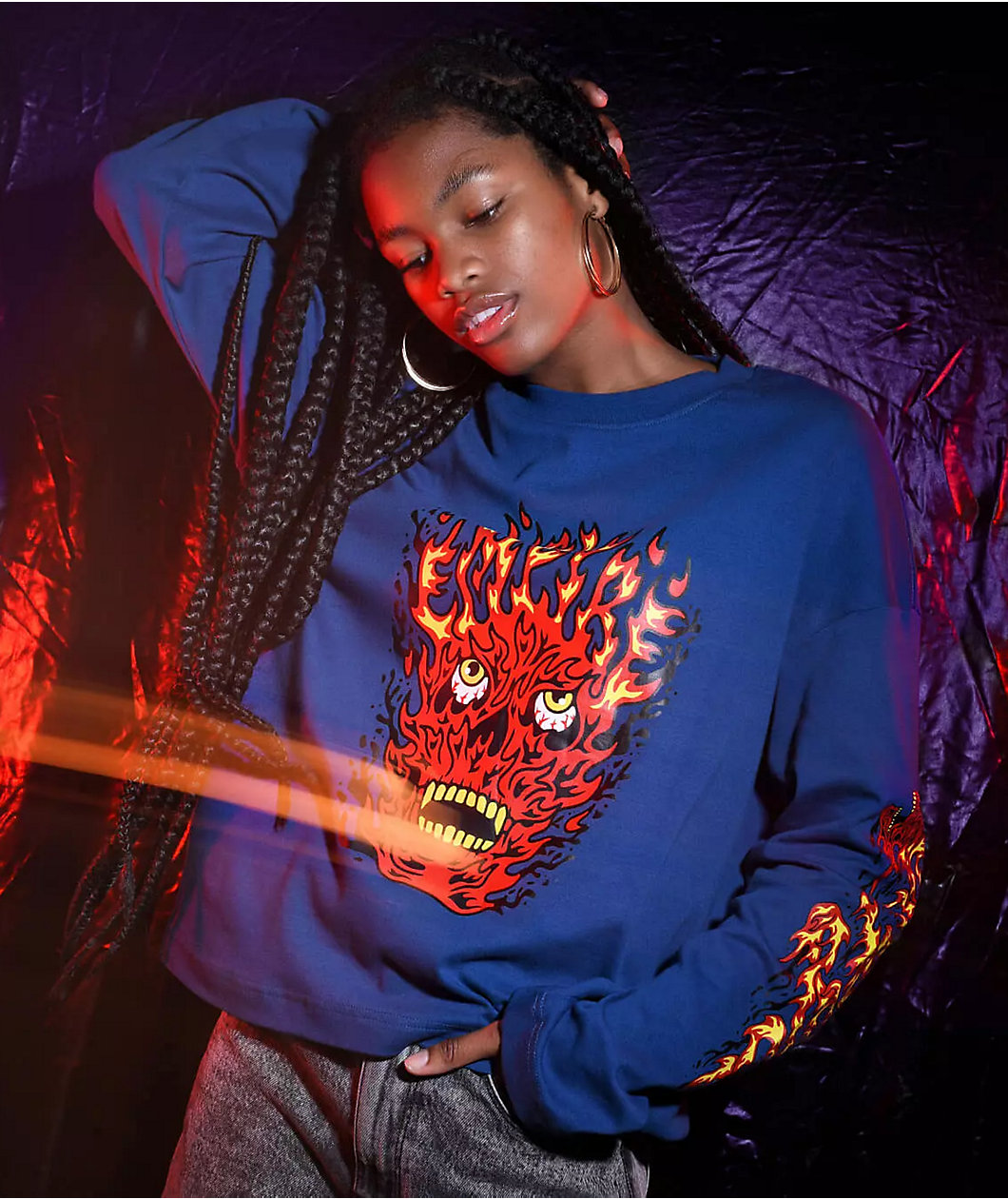 Empyre Reelah Flame Skull Blue Long Sleeve T-Shirt