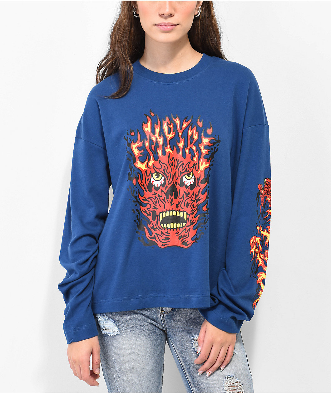 Empyre Reelah Flame Skull Blue Long Sleeve T-Shirt