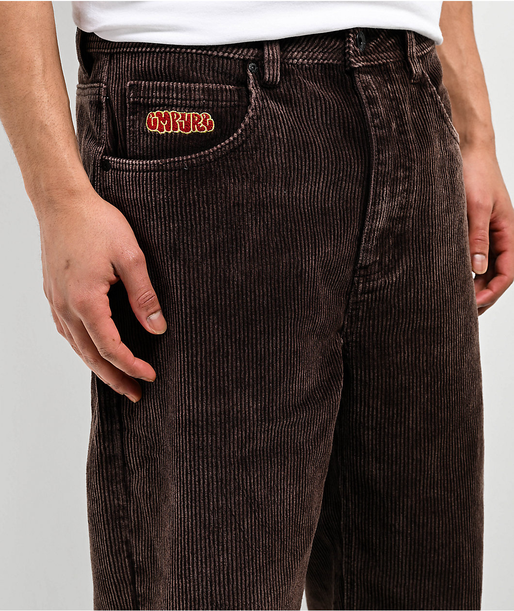 Empyre Relax Fit Brown Acid Wash Corduroy Skate Pants