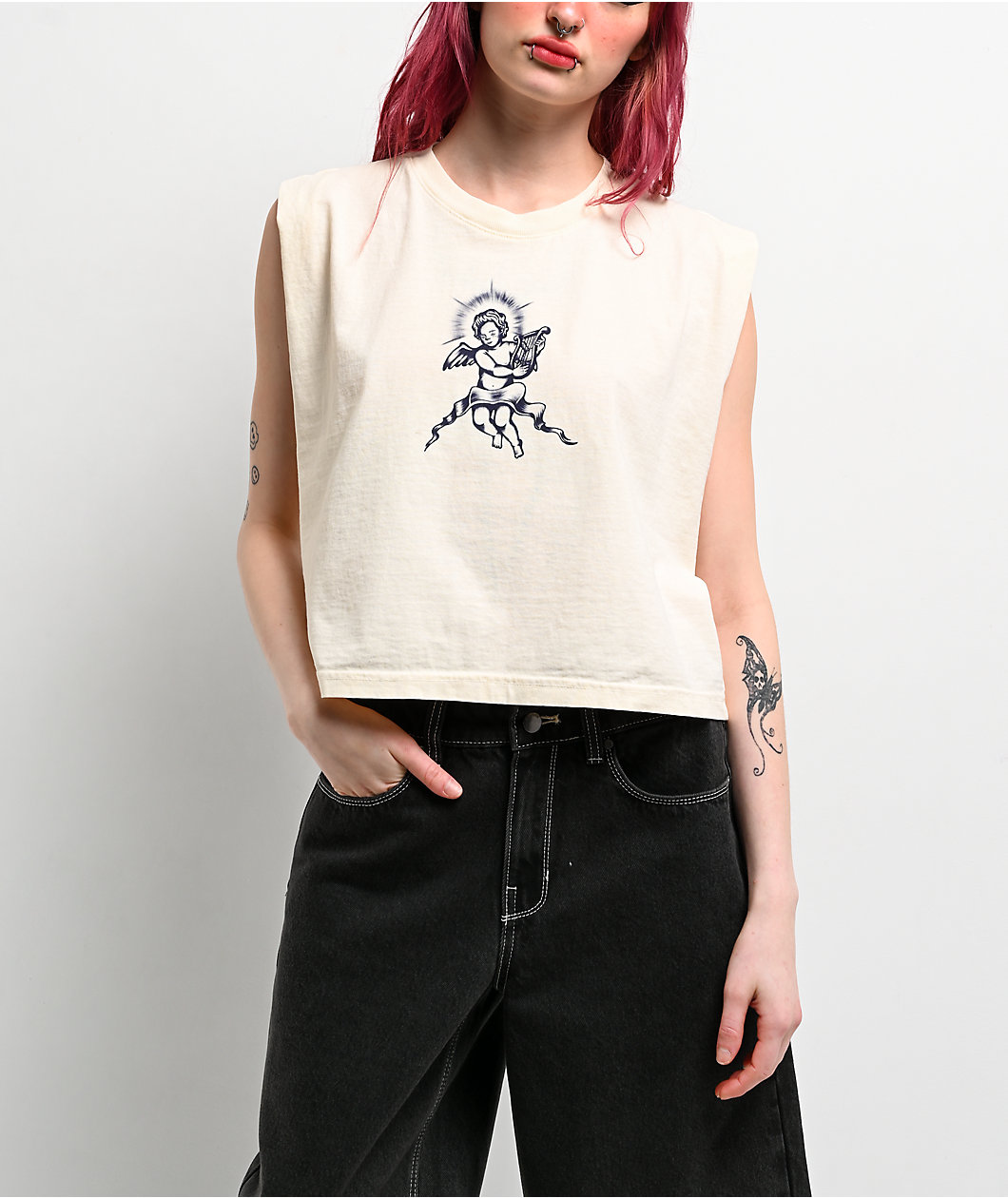 Empyre Rose Cherub Beige Crop Tank Top