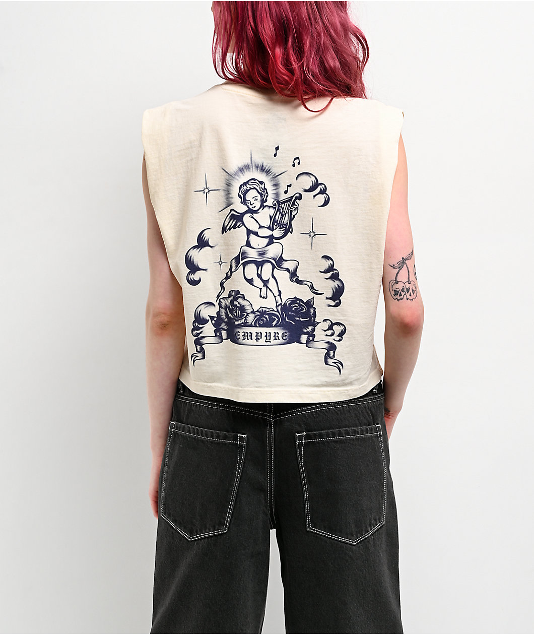 Empyre Rose Cherub Beige Crop Tank Top