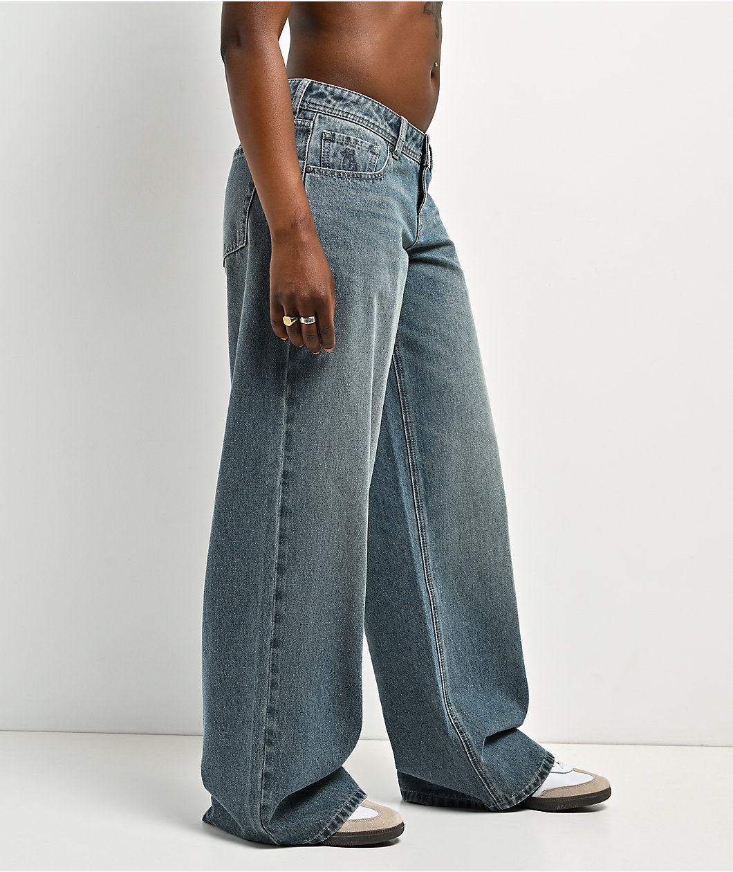 Empyre Rowan Ex-Boyfriend Blue Wash Low Rise Wide Leg Jeans