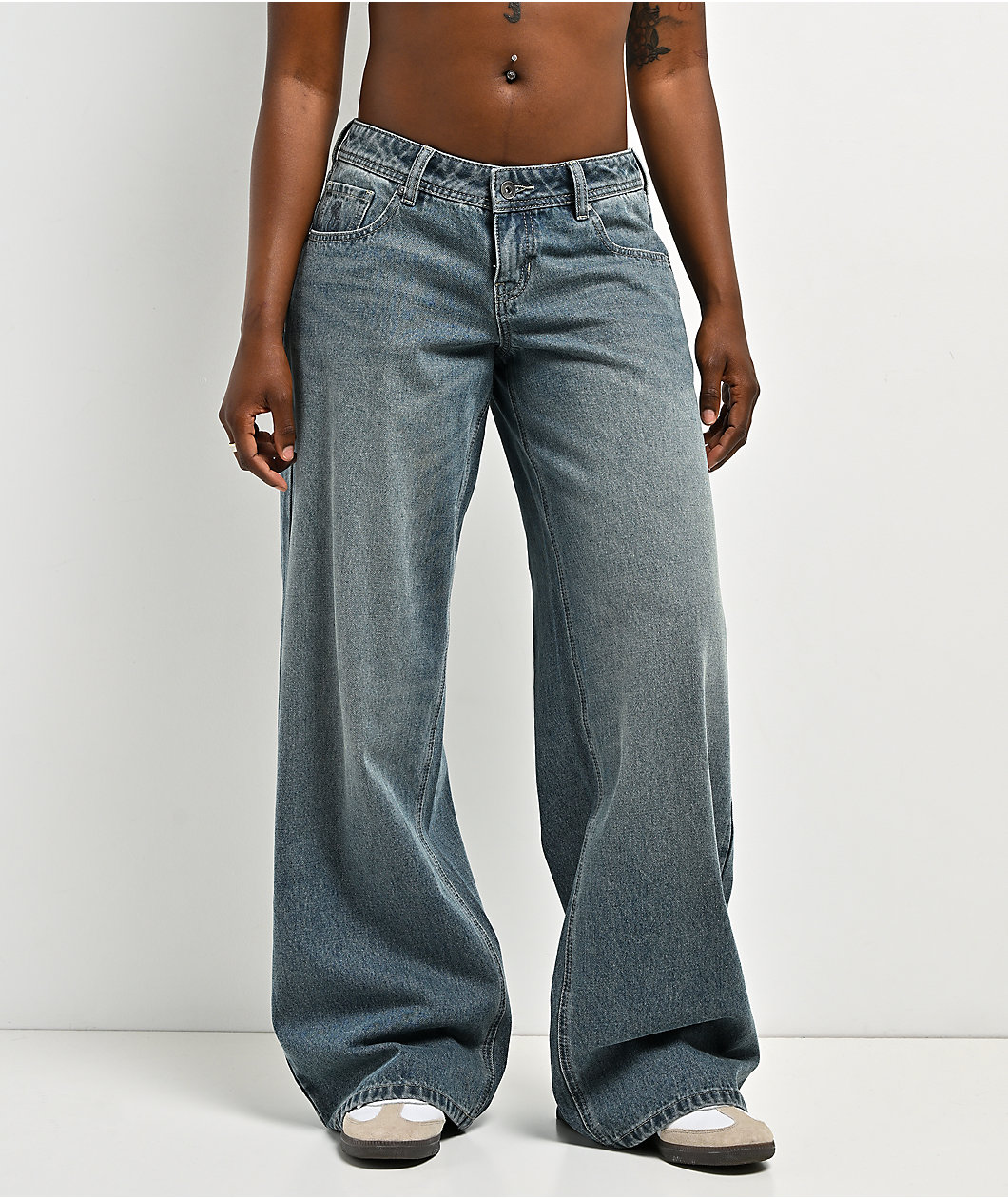 Empyre Rowan Ex-Boyfriend Blue Wash Low Rise Wide Leg Jeans