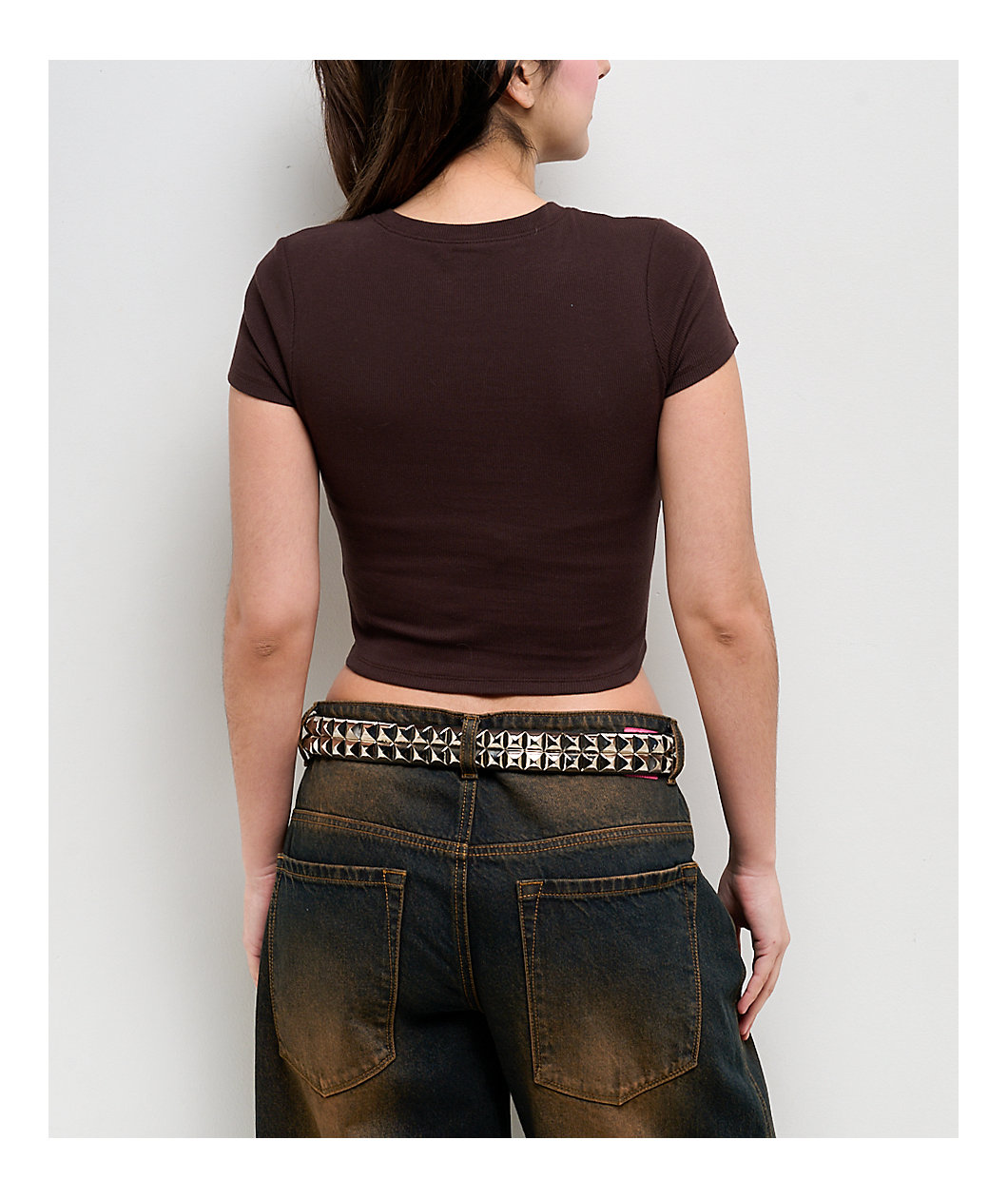 Empyre Sara Brown Ribbed Crop T-Shirt